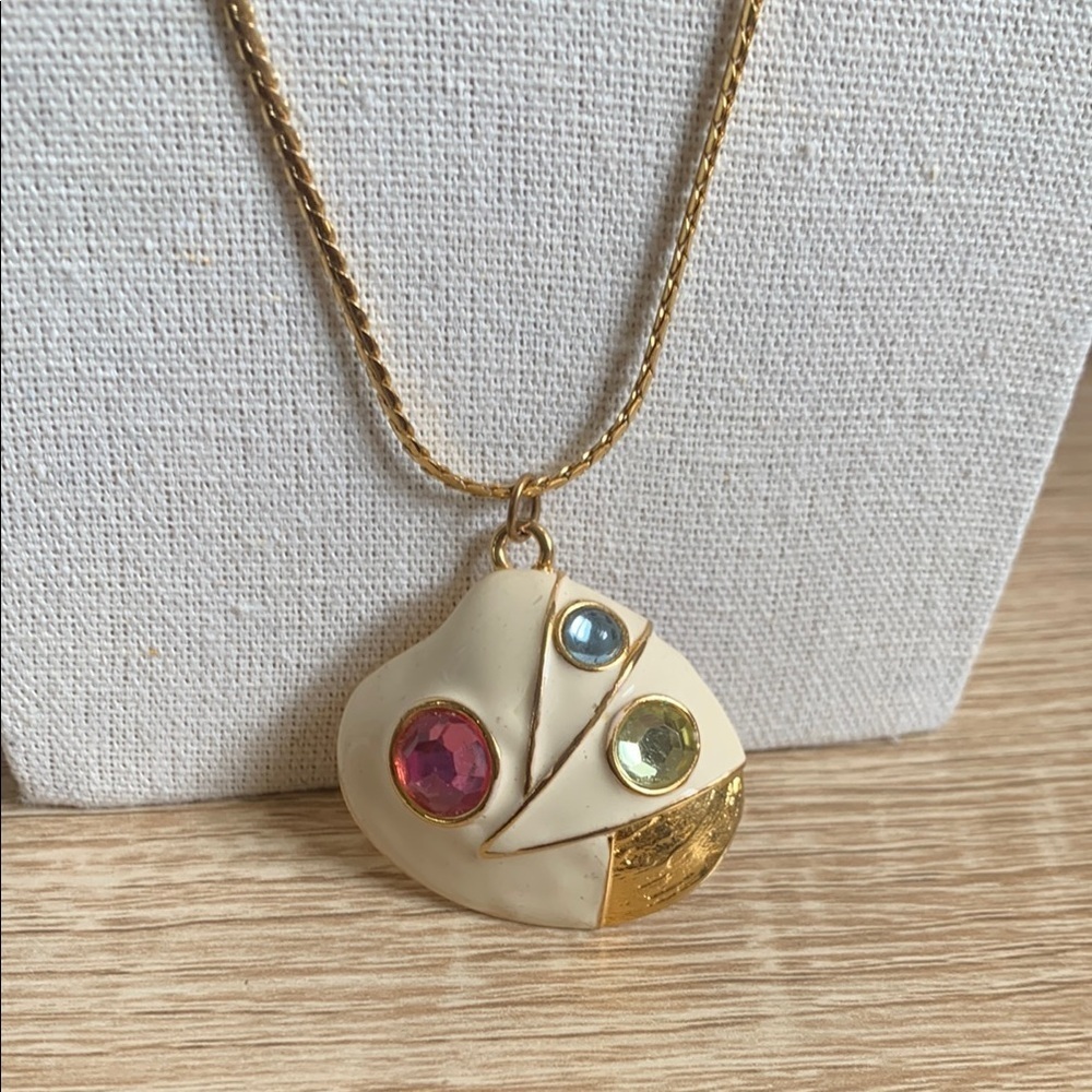 Vintage Gold Pendant Necklace with Multicolor Accents - Picture 3 of 4